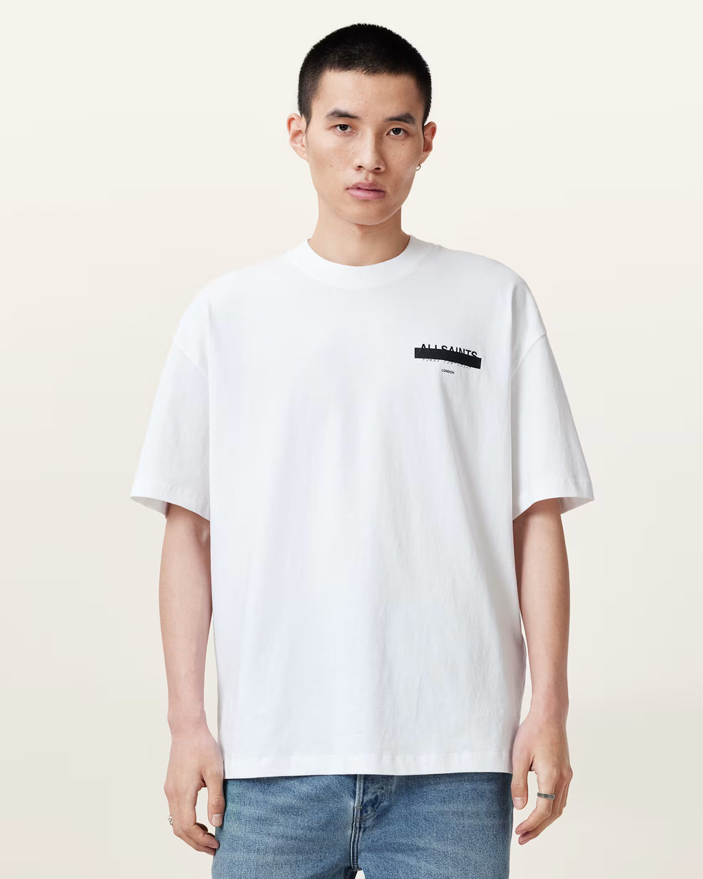 AllSaints Redact Oversized Embroidered Logo T-Shirt