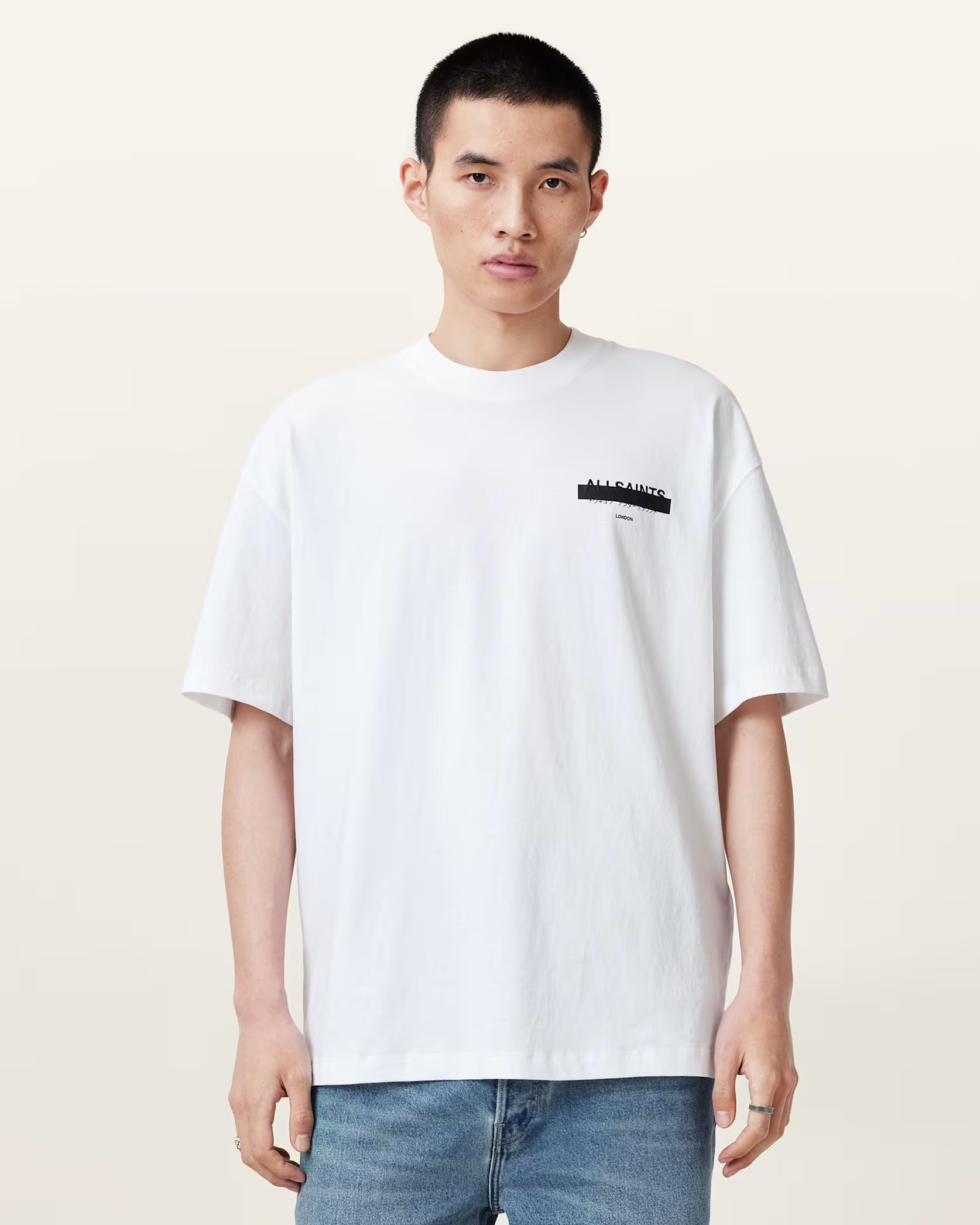 AllSaints Redact Oversized Embroidered Logo T-Shirt