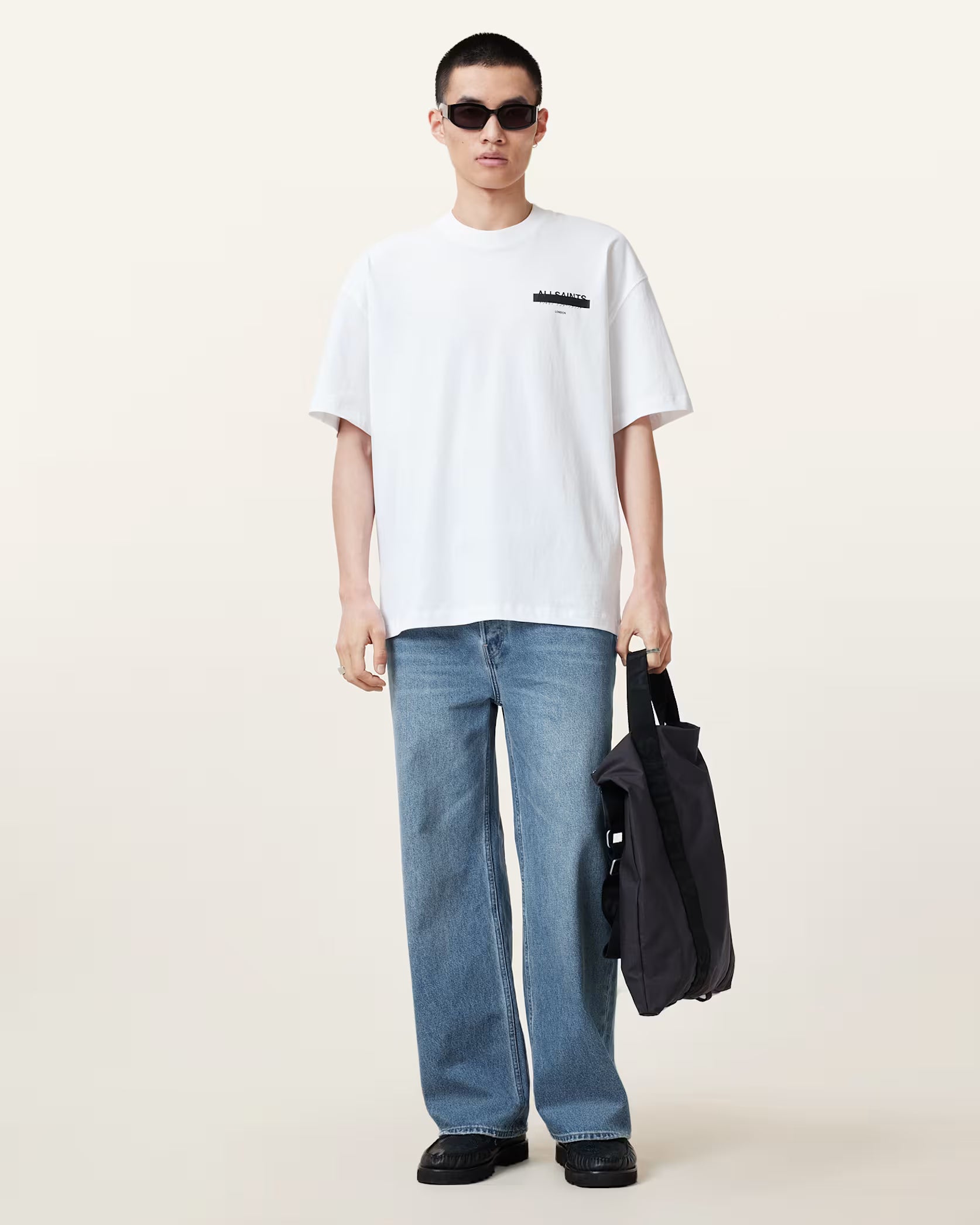 AllSaints Redact Oversized Embroidered Logo T-Shirt