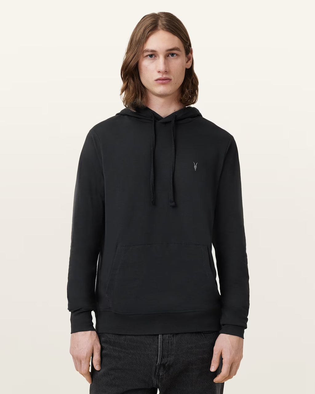 AllSaints Brace Pullover Brushed Cotton Ramskull Hoodie