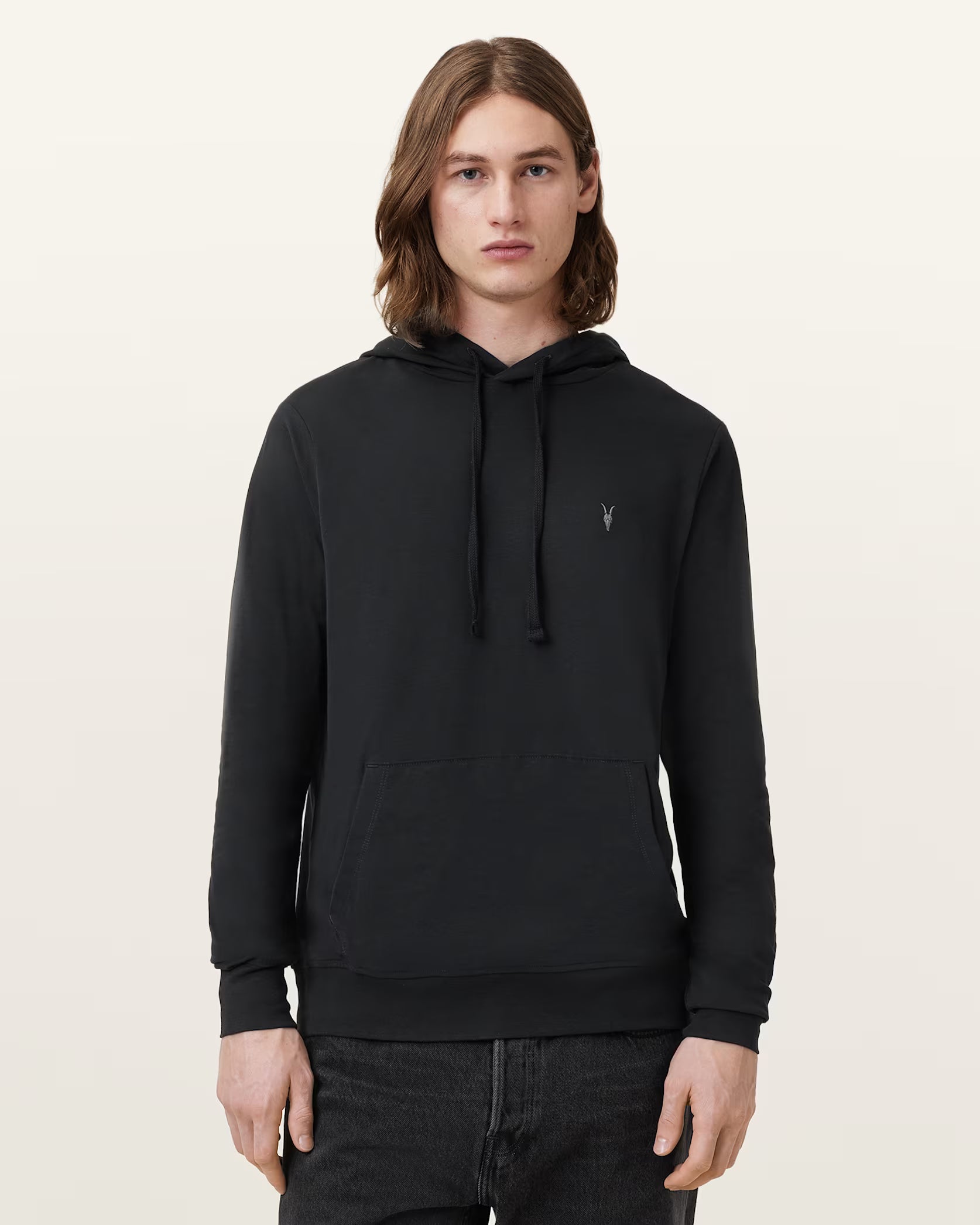 AllSaints Brace Pullover Brushed Cotton Ramskull Hoodie